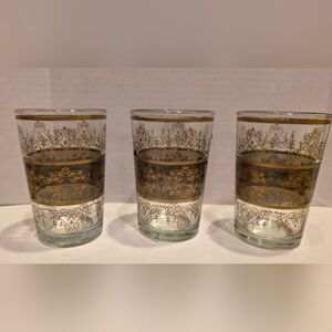 Moroccan Style Traditional Tea Glasses/ Gold & Smokey Quartz Accents Set of 3